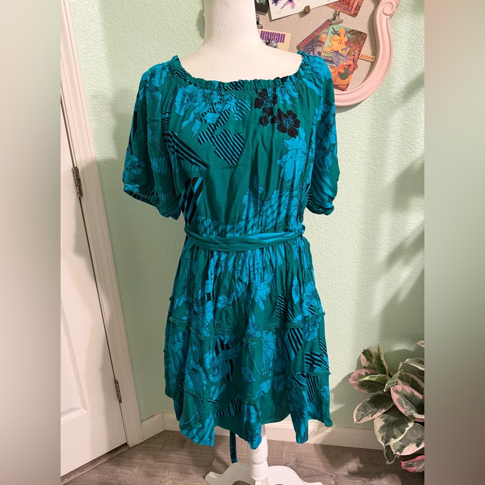 City Chic Teal Patterned Mini Dress